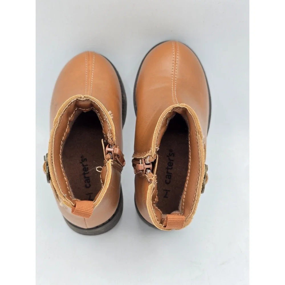 Carter's Toddler Girl Size 7 Lena Ankle Boots Tan Side Zip Up‎ Heart Buckle